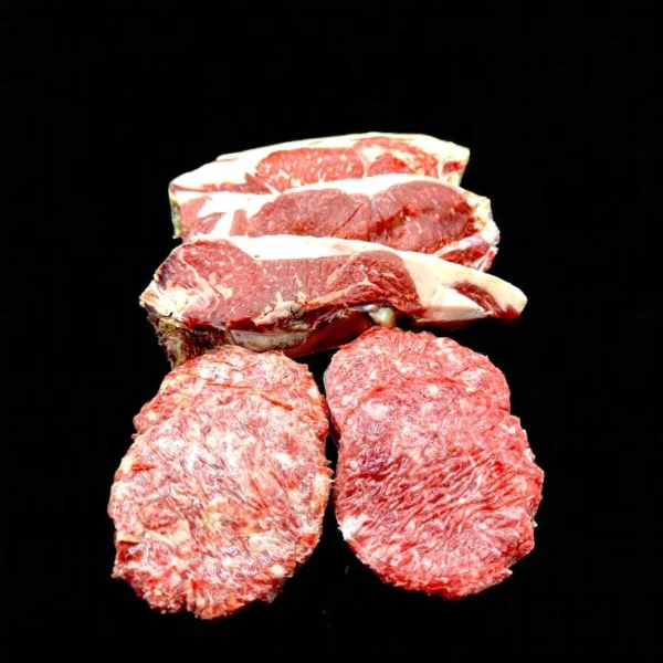 Pack carne premium para 6 personas con chuletón, entrecot de Angus y hamburguesas de ternera