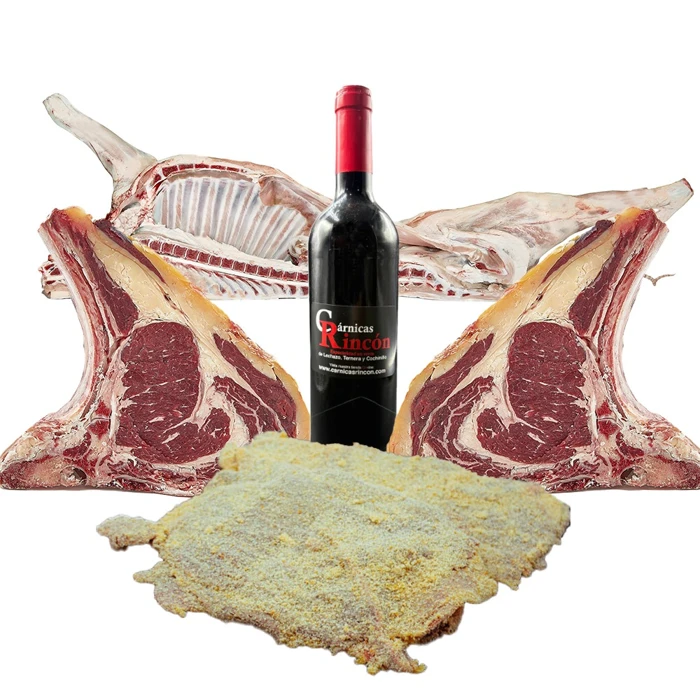 Pack gourmet de carne con medio lechazo, chuletones de vaca vieja, cachopos y vino Ribera del Duero de Cárnicas Rincón
